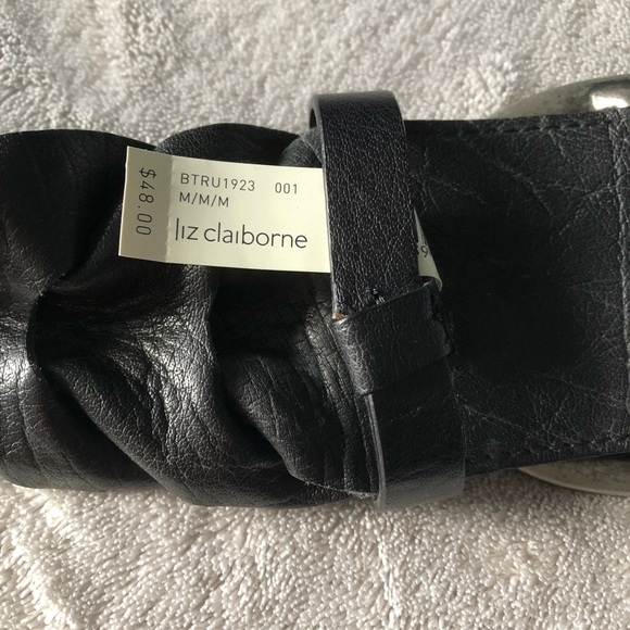 BLACK RUFFLED BELT w/BRUSHED SILVER PLATED BUCKLE SOFT PLIABLE GENUINE LEATHER M - Picture 6 of 8